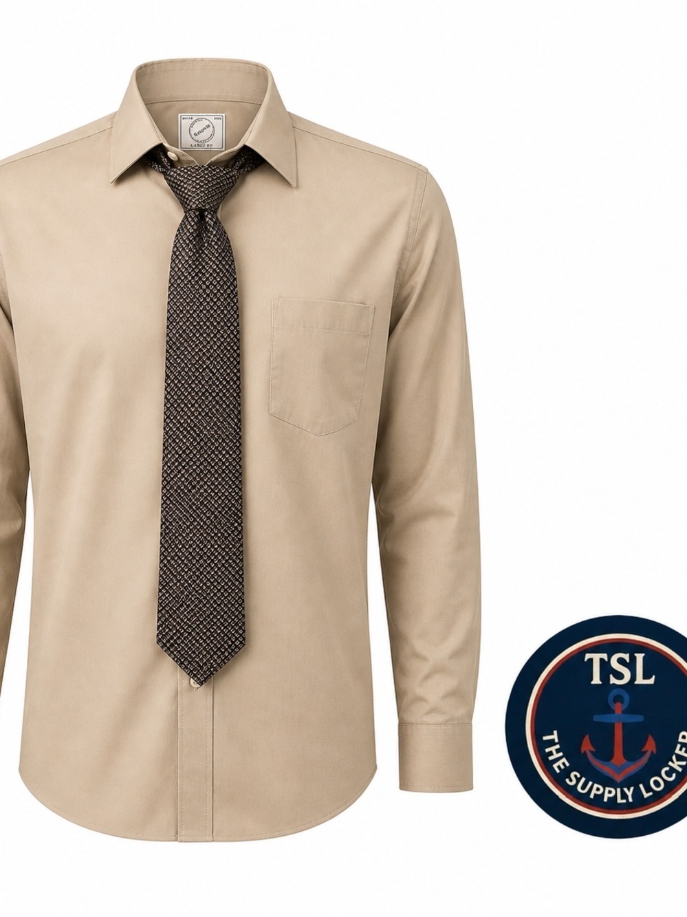 Bespoke Dress Shirt Tie Set Mens Medium Tan Classic Fit NWT